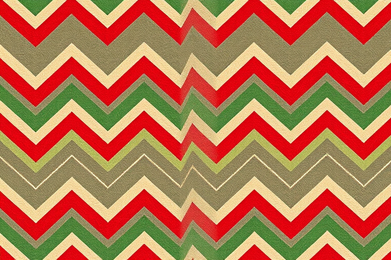Create a high-resolution image of a chevron pattern with alternating red, green, and beige stripes, using a DSLR camera with a 50mm lens, aperture set to f/4, ISO 100, in bright natural lighting, top-down view for clarity and detail.