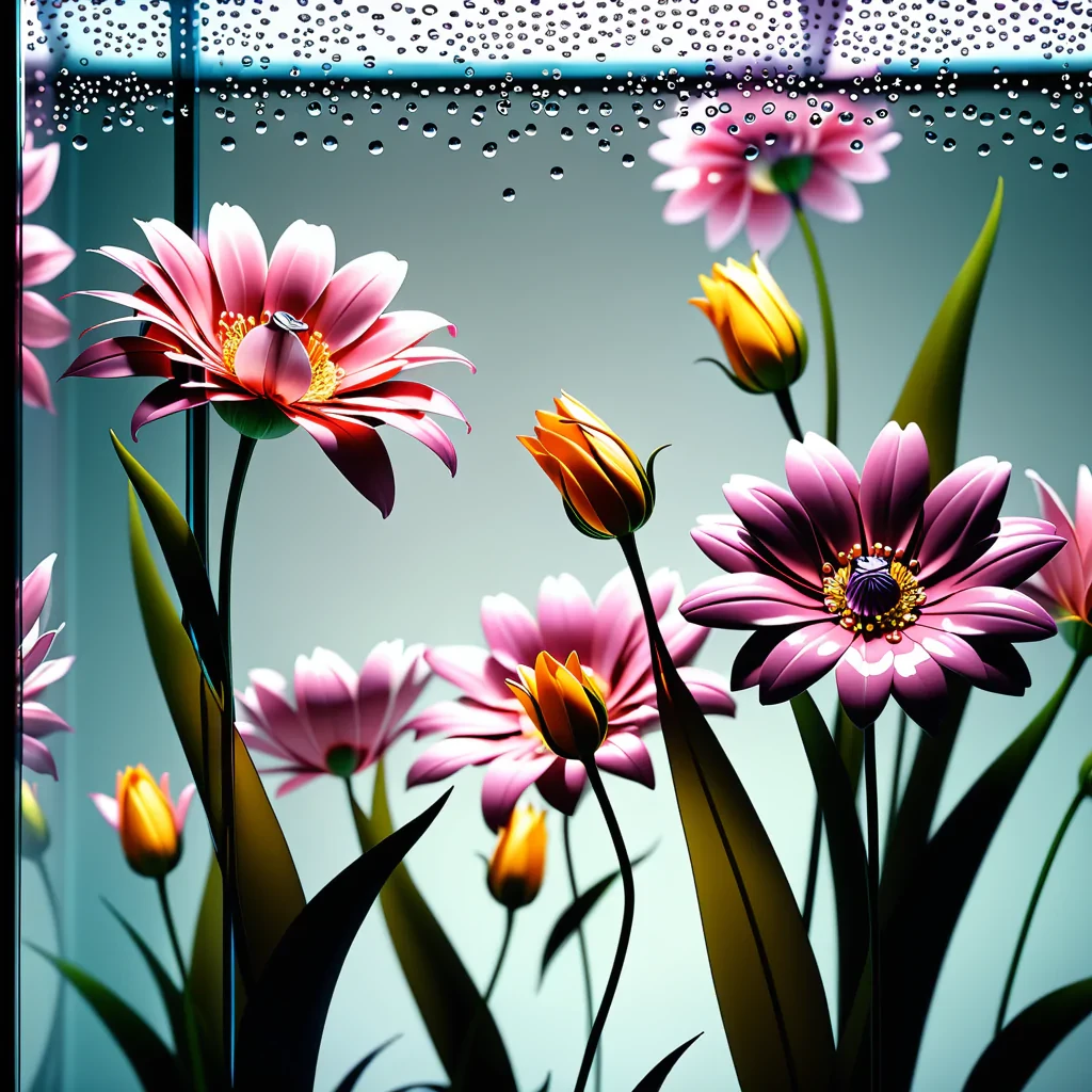 flowers behind glass wallpaper