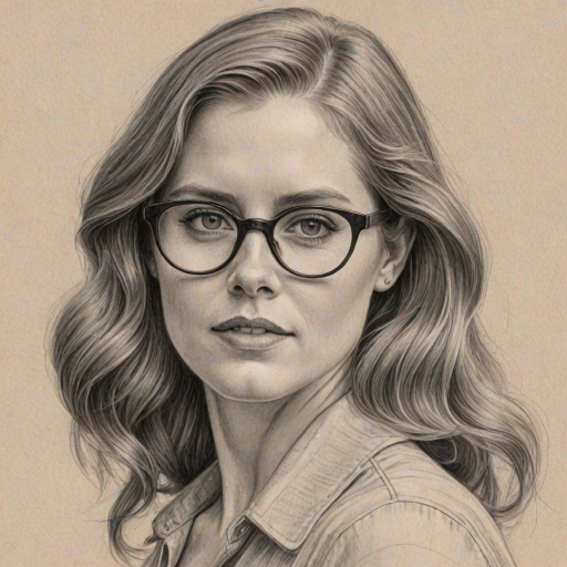 Resplendent Amy Adams, pencil sketch, portrait of Appealing woman 1923s in glasses, hair style beatnik, outline, clear lines, fine lines, 8k