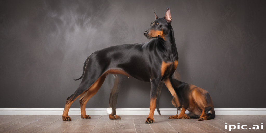 A Majestic Doberman Pinscher Standing Proudly with Its Playful Pup.
