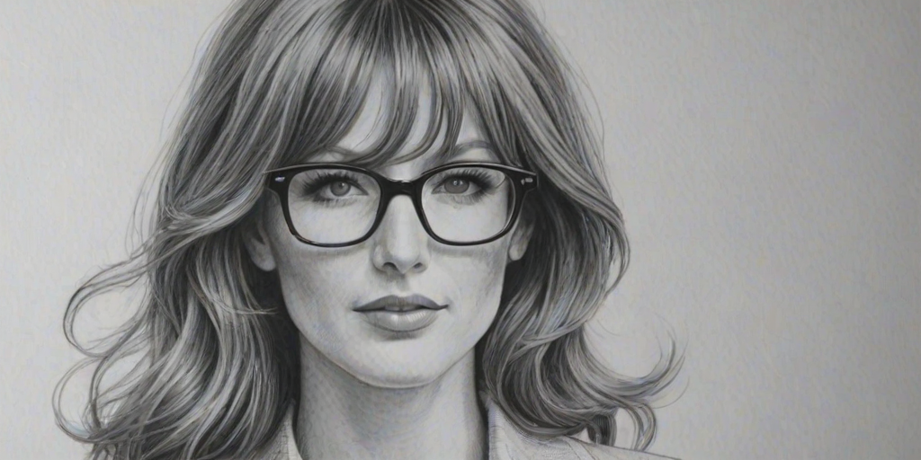 Resplendent Kelly Reilly, pencil sketch, portrait of Gorgeous woman 1962s in glasses, hair style beatnik, outline, clear lines, fine lines, 8k