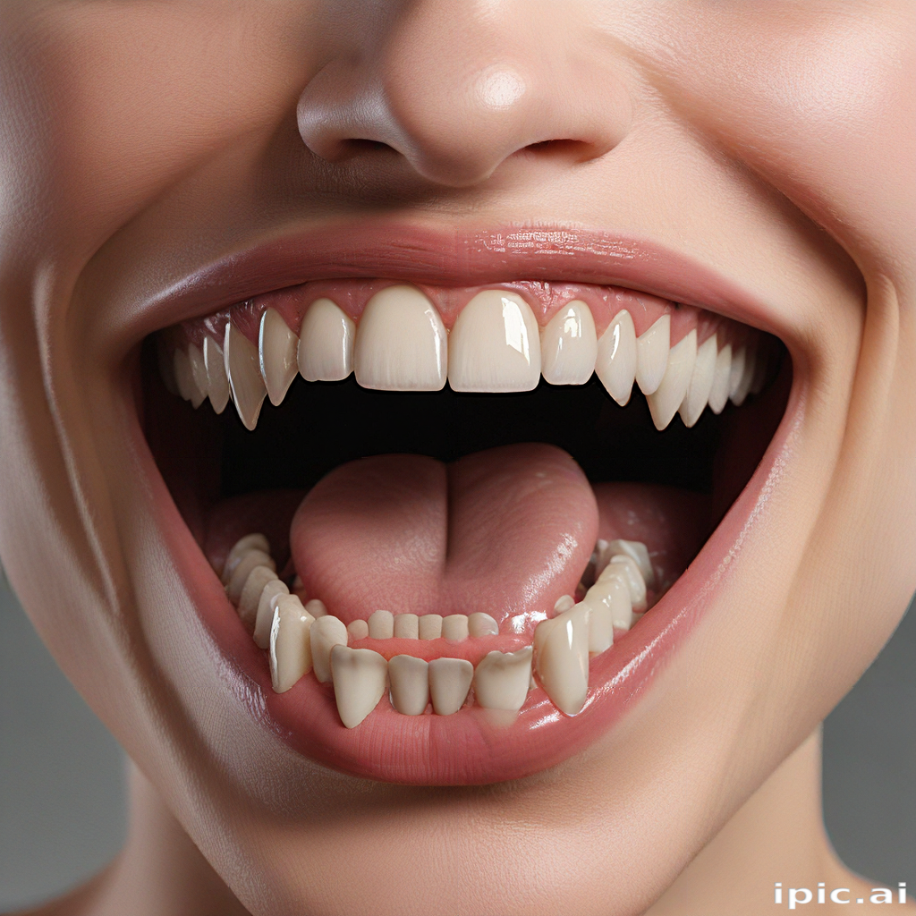 Close-Up of a Smiling Mouth Showcasing Perfectly Aligned Teeth and Tongue