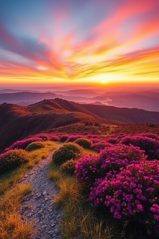 Generate a high-resolution image of a serene landscape with a focus on vibrant colors and sharp details, taken with a DSLR camera, 50mm lens, f/1.8 aperture, ISO 100, at dawn with soft natural lighting, wide-angle view for depth.