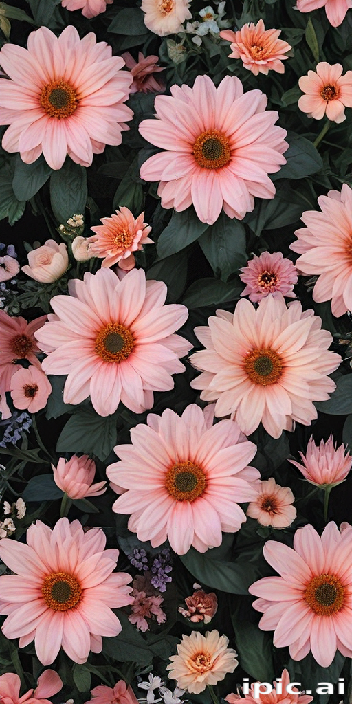 Pink Flowers Array A Beautiful Array of Soft Pink Flowers in Full Bloom on Green Leaves.