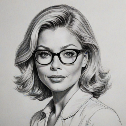 Fascinating Kelly Ripa, pencil sketch, portrait of Alluring woman 1943s in glasses, hair style beatnik, outline, clear lines, fine lines, 8k