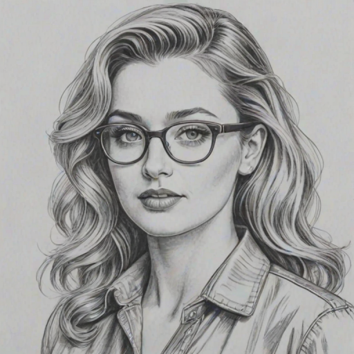 Ravishing Aly & AJ, pencil sketch, portrait of Attractive woman 1951s in glasses, hair style beatnik, outline, clear lines, fine lines, 8k