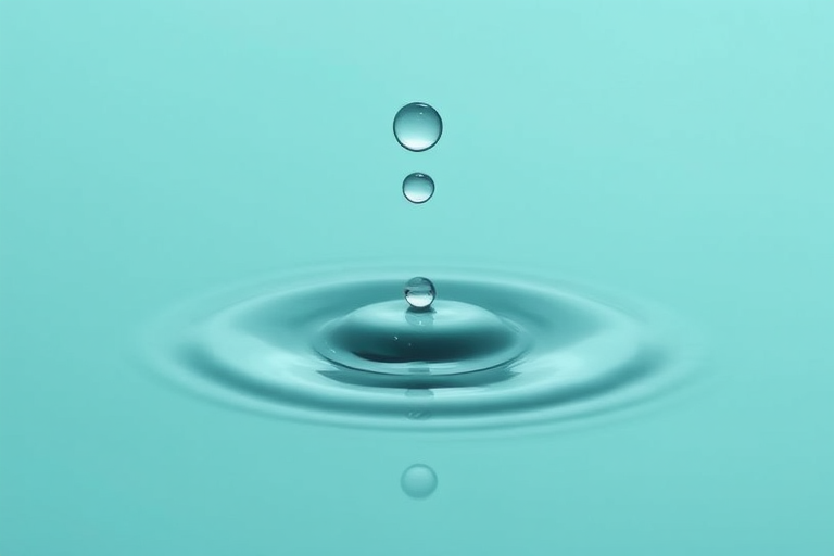 Create a stylized water droplet illustration in soft teal color, with smooth gradients and minimalistic design, using a Canon EOS R5 with a 50mm lens at f/2.8, ISO 100, shutter speed 1/250s, natural light from the side for enhanced depth and texture.