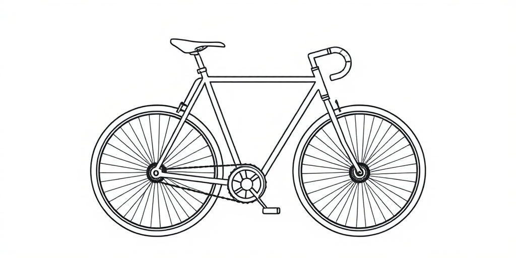 Create a high-resolution image of a simple bicycle outline with clear, defined lines and no background, using a DSLR camera with a 50mm lens, aperture set to f/2.8, ISO 100, with a side view perspective and minimalistic style.