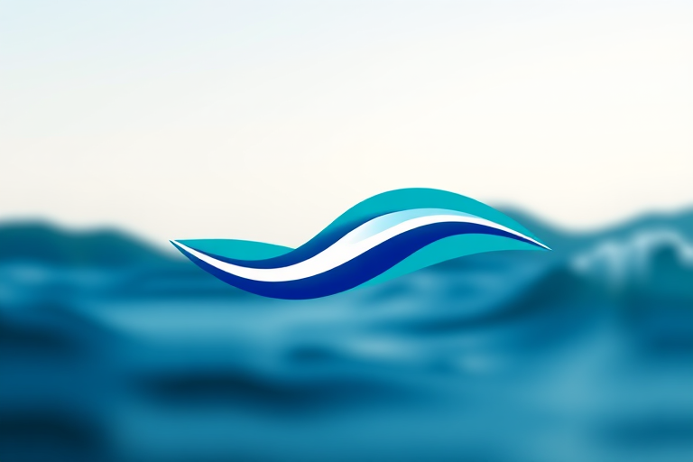 Create a high-quality vector graphic of a stylized wave logo with a color gradient in shades of blue and green, shot in a soft focus with a Canon EOS R5, using a 50mm f/1.2 lens at ISO 100, aperture f/8, and a slight vignetting effect for depth.