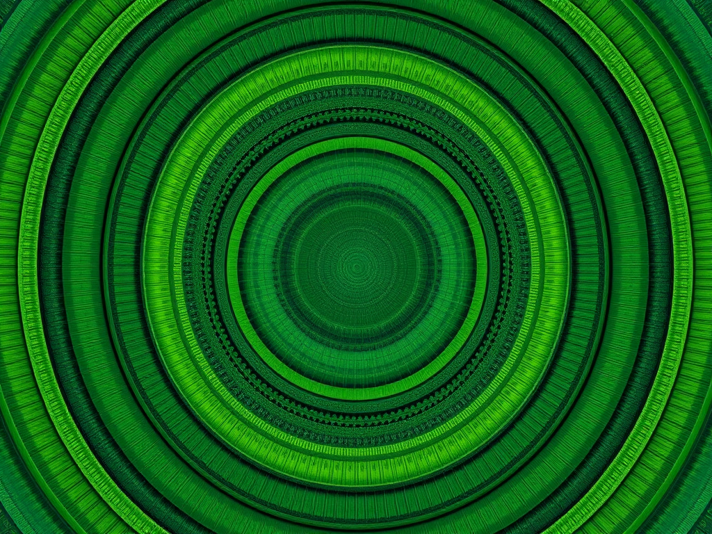 Create an abstract circular pattern with concentric circles in varying shades of green, using a DSLR camera with a 50mm lens, aperture f/1.8, ISO 100, shot from a center frontal view in natural light for enhanced image quality.