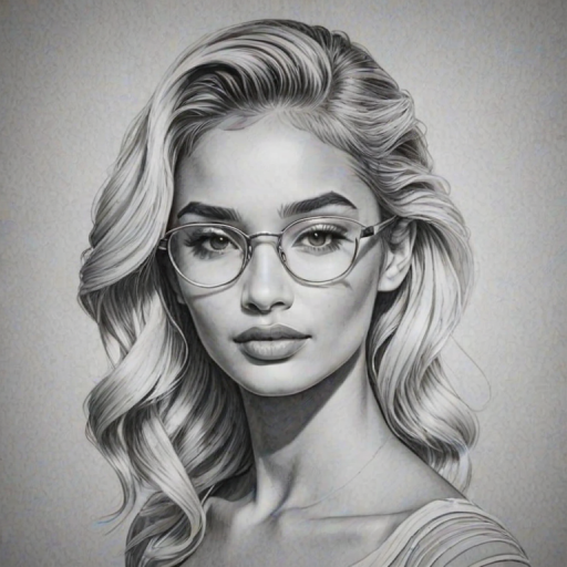 Sublime Pia Mia, pencil sketch, portrait of Exquisite woman 1934s in glasses, hair style beatnik, outline, clear lines, fine lines, 8k