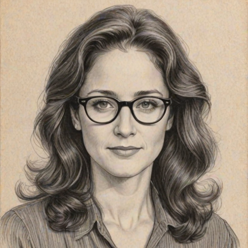 Splendid Debra Winger, pencil sketch, portrait of Lovely woman 1939s in glasses, hair style beatnik, outline, clear lines, fine lines, 8k