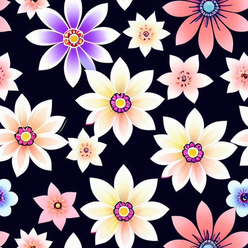 Vibrant Floral Pattern Featuring Colorful Flowers Against a Dark Background