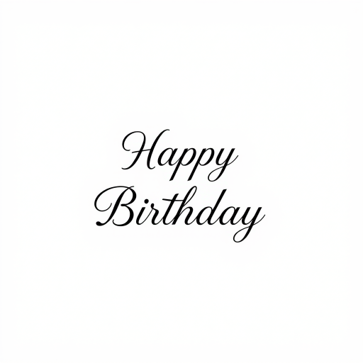 Create a minimalist design featuring the words Happy Birthday in elegant cursive typography on a plain white background.