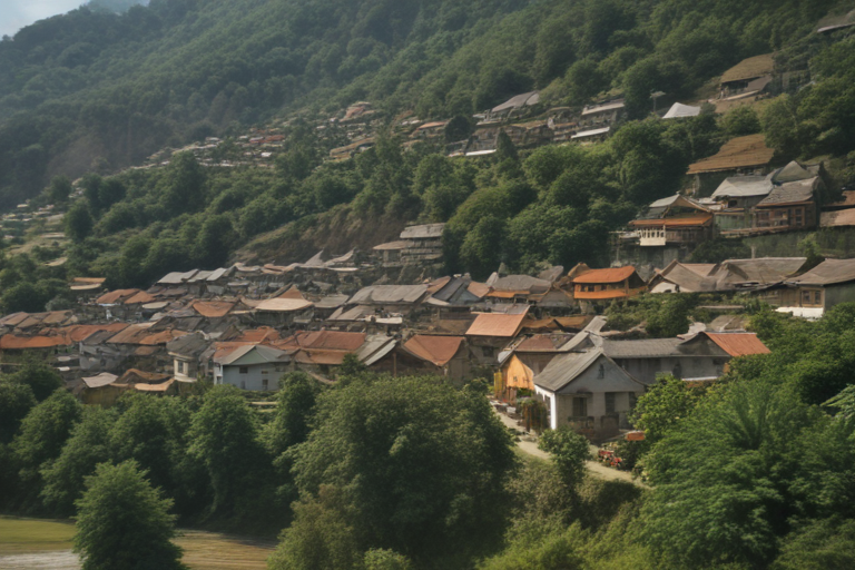 Quaint Village Nestled Among Lush Green Hills and Scenic Landscape