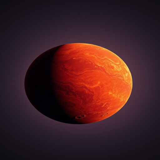 Create a vibrant depiction of a red planet with swirling textures and prominent craters, captured with a 50mm lens at f/8, in a high-definition DSLR format, taken from a low-angle view to emphasize its surface details against a subtle gradient background.