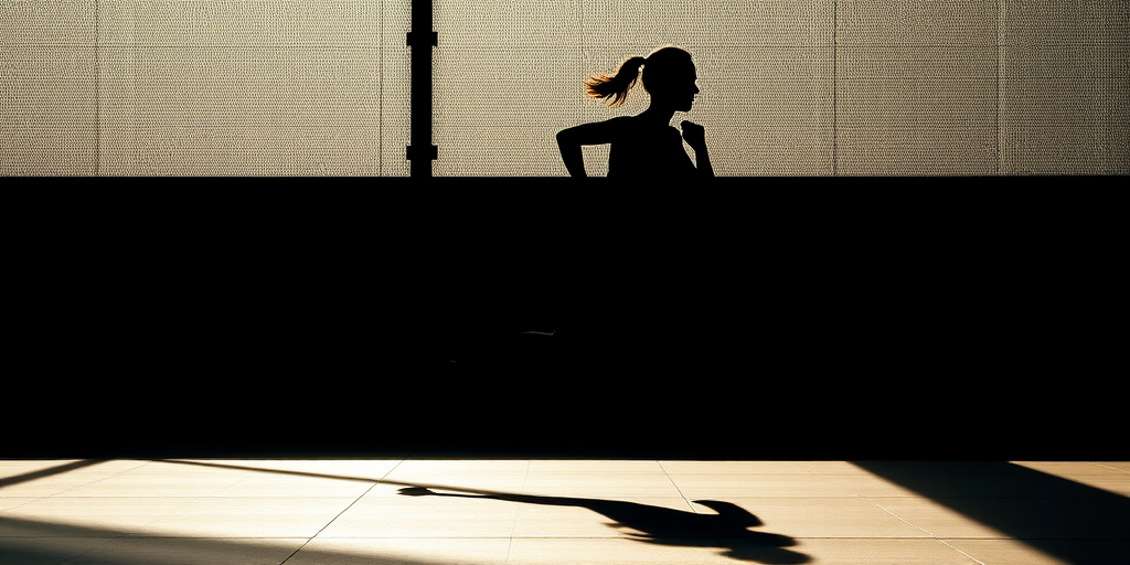Create a high-resolution silhouette of a running figure with smooth curves, captured with a Canon EOS R5 at f/2.8, ISO 100, 50mm focal length, natural lighting, in a minimalistic style.
