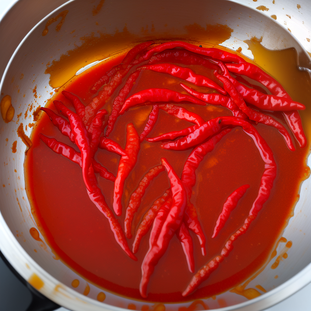 making chilli oil with fresh chillies and garlic