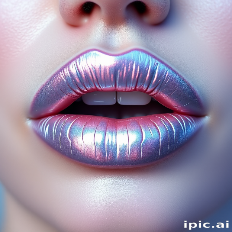 Ethereal Moonlit Silver lip shade presenting a cool-toned metallic hue, holographic finish, and lightweight feel, perfect for futuristic and avant-garde makeup concepts