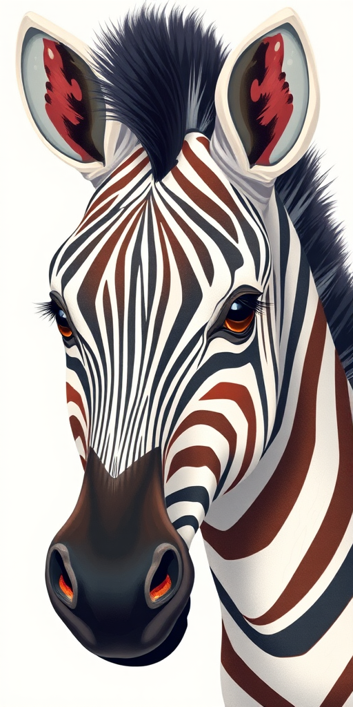 create a detailed illustration of a zebra with a vibrant and playful style, use a 50mm lens, aperture f/2.8, ISO 100, soft lighting, digital illustration, high resolution
