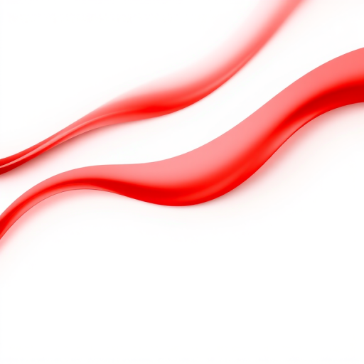 Create a smooth abstract design with flowing red curves over a white background, using a Canon EOS 5D Mark IV, 50mm lens, f/2.8, 1/125 sec, ISO 100, in soft natural light for enhanced depth and clarity.