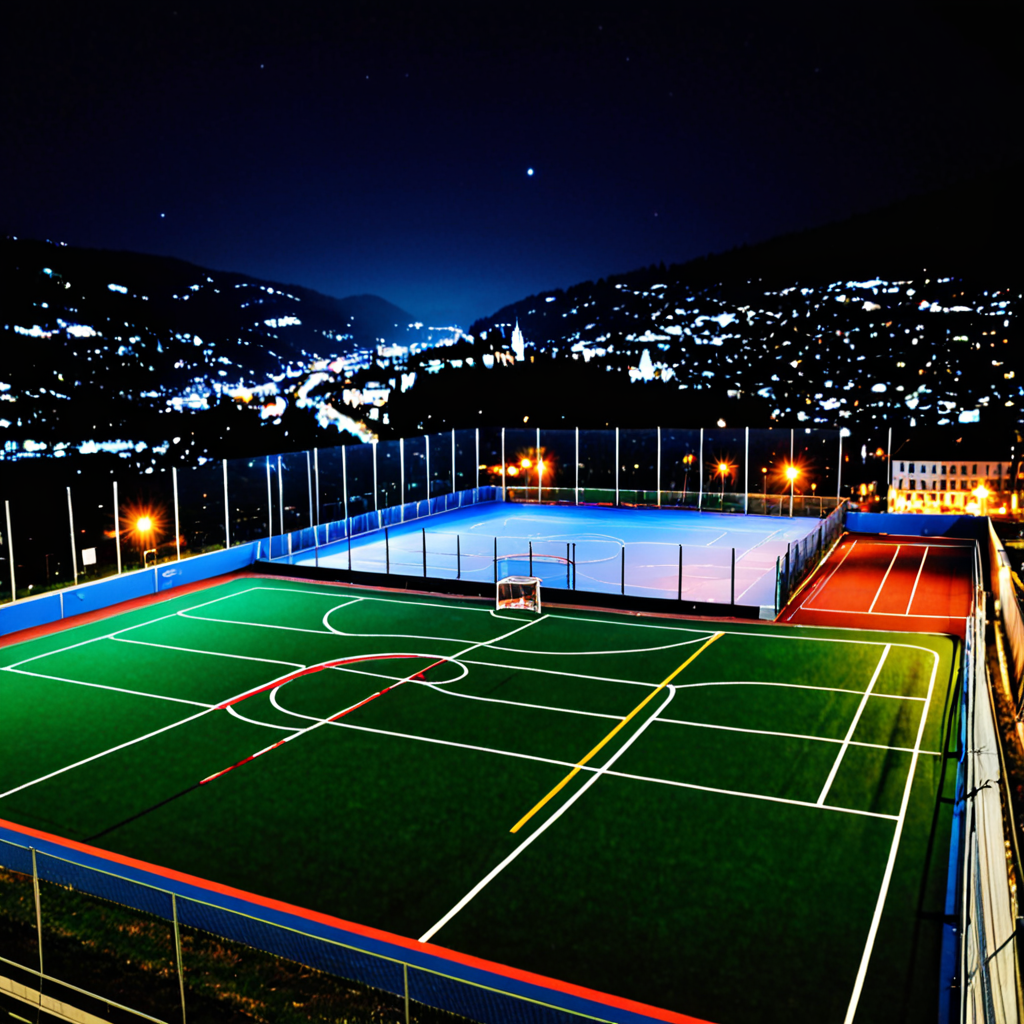 Ballhockey rink with the town of la chaux-de-fonds in the background by ...