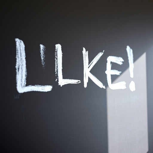 High-resolution image of a black chalkboard with the word LIKE! written in white chalk, shot with a DSLR camera at f/2.8 aperture, ISO 200, 50mm lens, in natural lighting with a slight angle for depth.