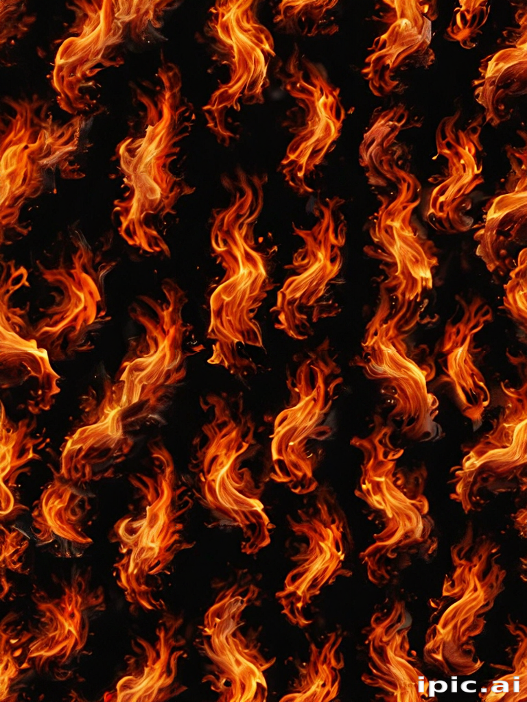 Vibrant Flames Dancing Against a Dark Background in a Repeating Pattern