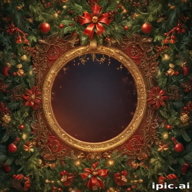 Elegant Golden Frame Surrounded by Festive Christmas Decorations and ...