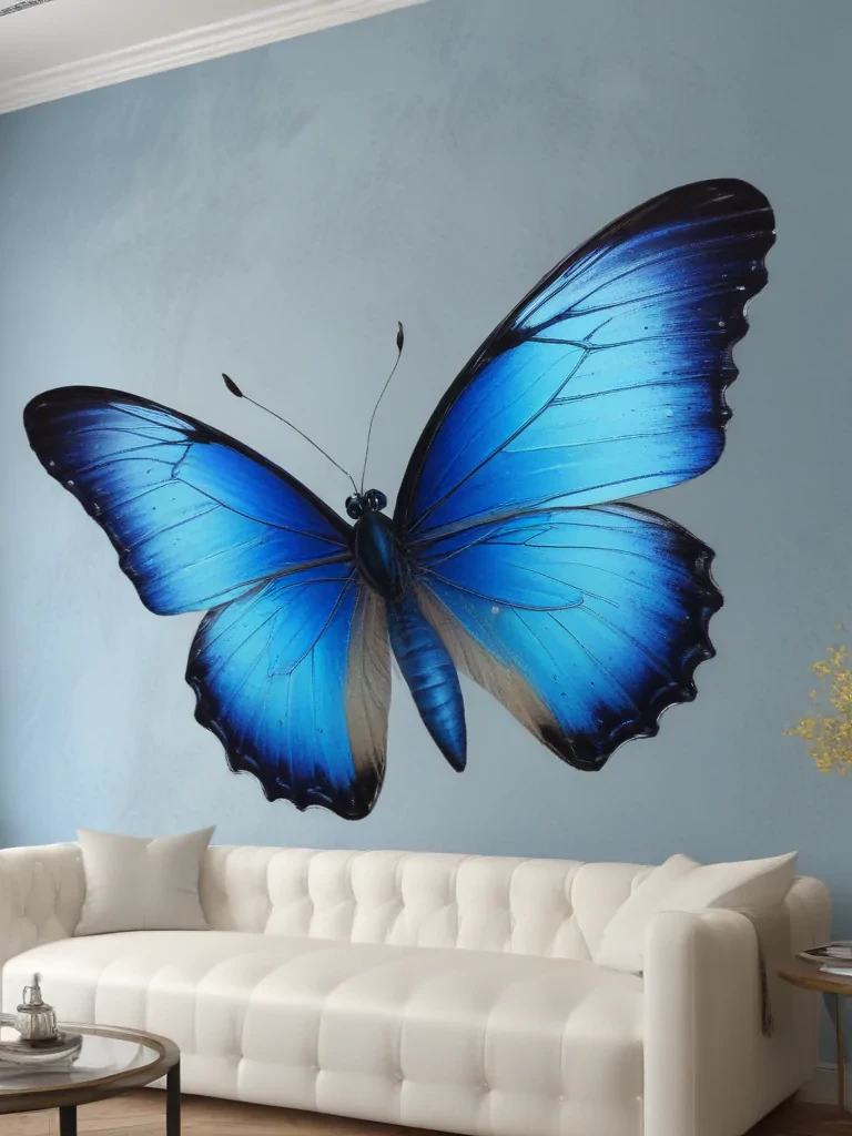 Vibrant Blue Butterfly Murals Transforming Modern Living Room Decor ...
