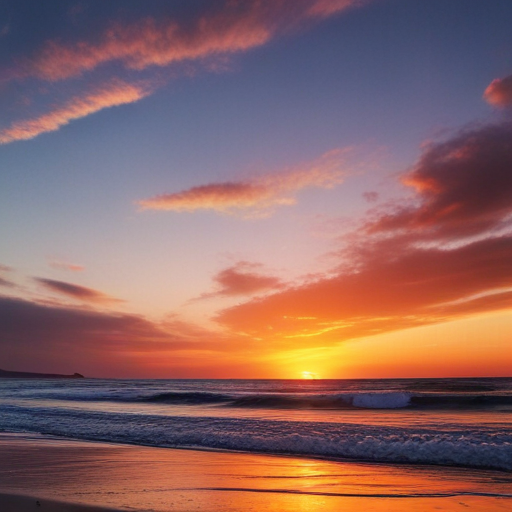 Stunning Sunset Over the Ocean with Colorful Sky and Gentle Waves