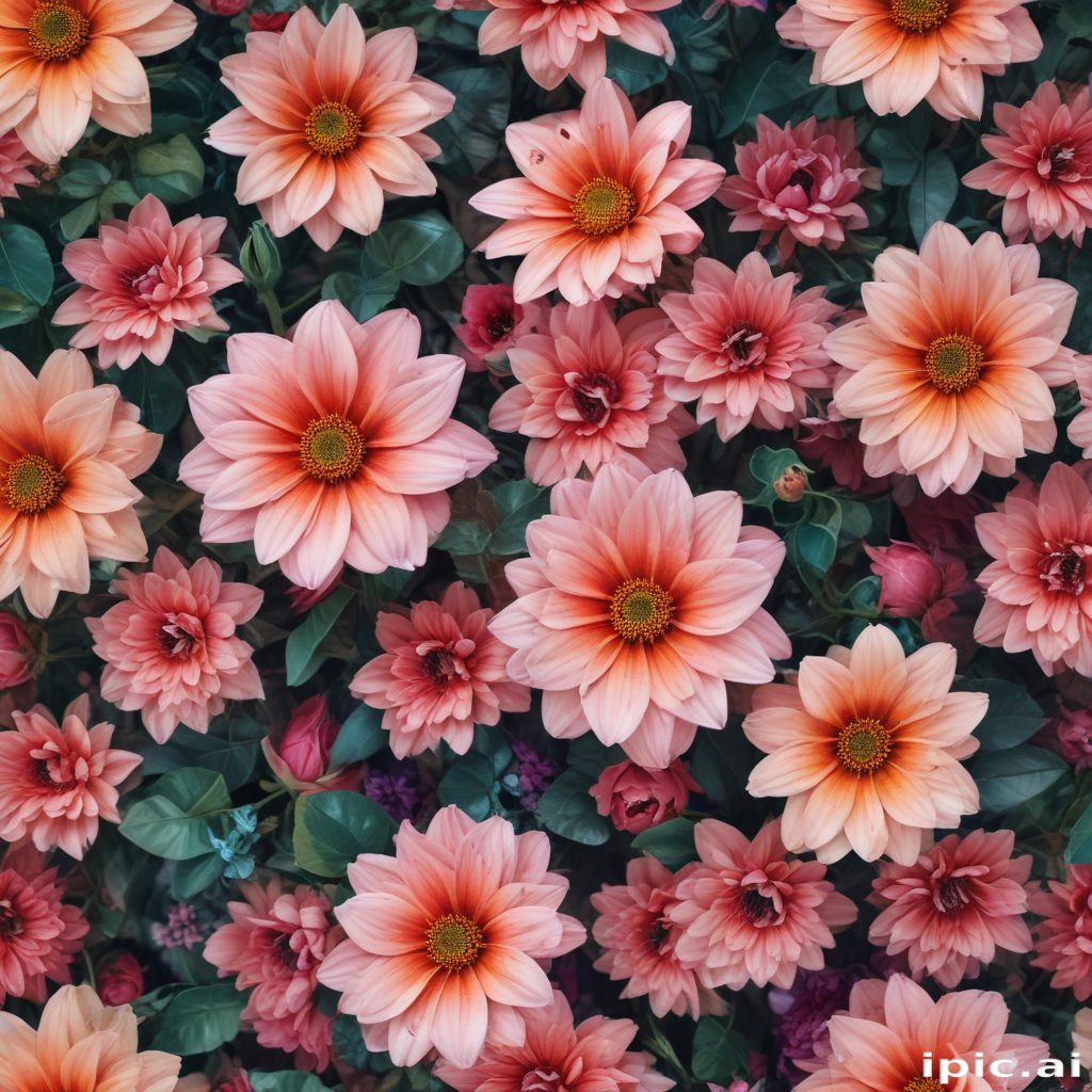 Pink Flowers Array A Vibrant Array of Pink and Coral Flowers in Full Bloom.