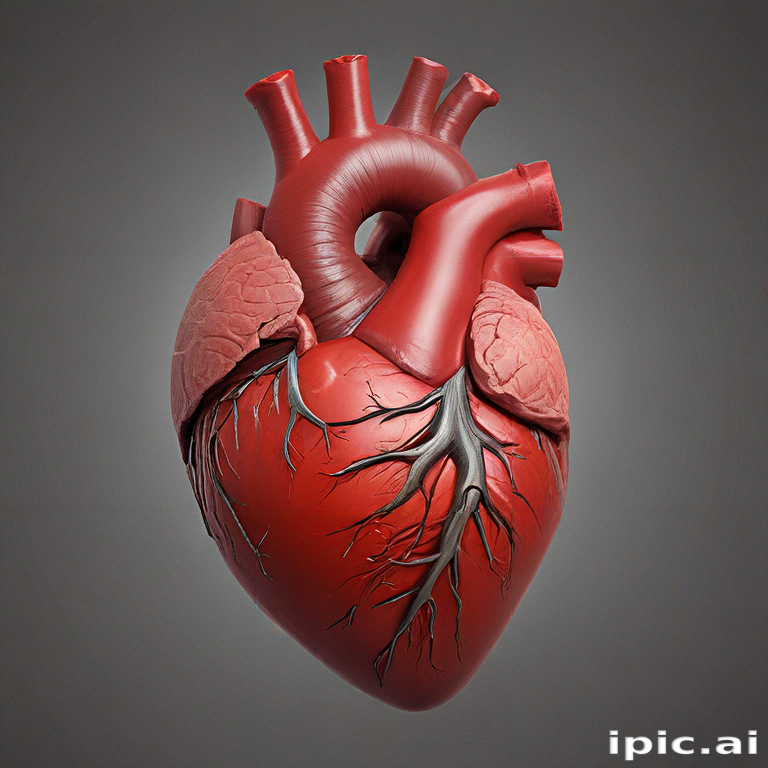 An Intricate 3D Representation of a Human Heart with Lungs and Vessels