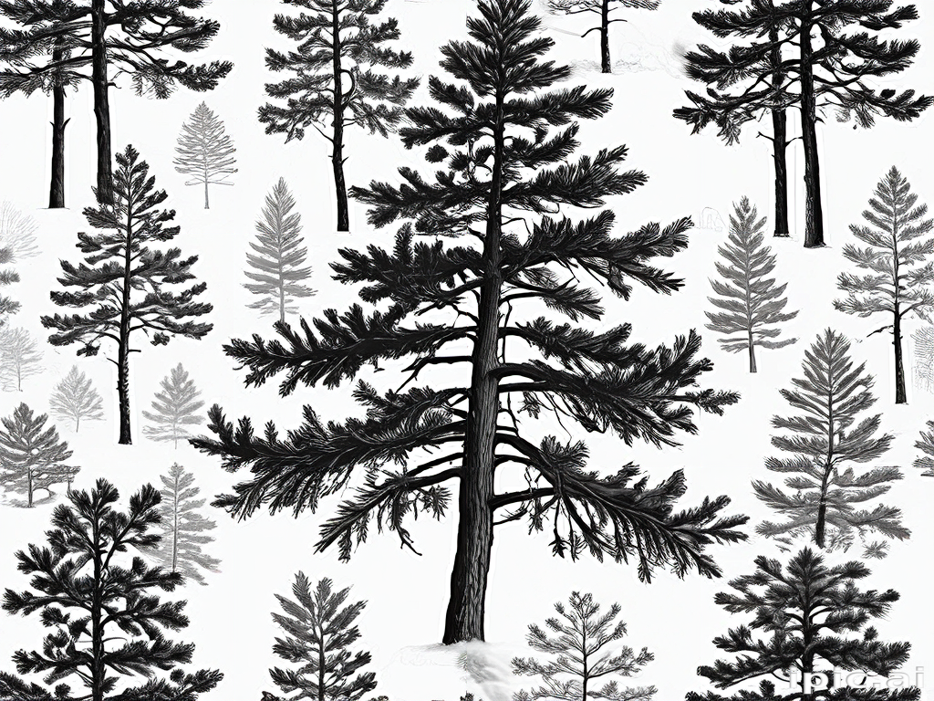 Mono Pattern Tree Monochromatic Forest Pattern Featuring Various Tall Trees on a White ...