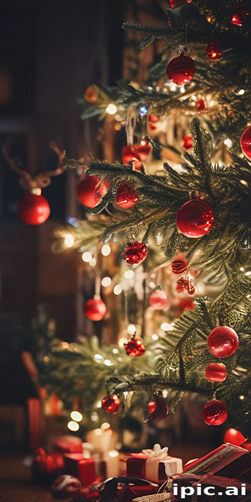Cozy Christmas Tree Adorned with Red Ornaments and Twinkling Lights
