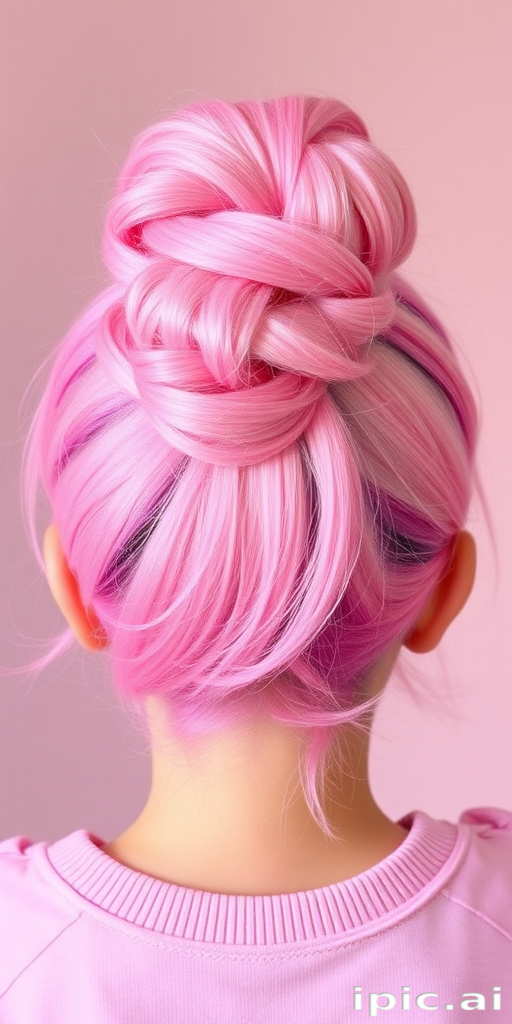 Playful bubblegum pink space buns, known as "Cotton Candy Dreams," feature a fun and youthful style with pastel pink hues and a touch of glitter
