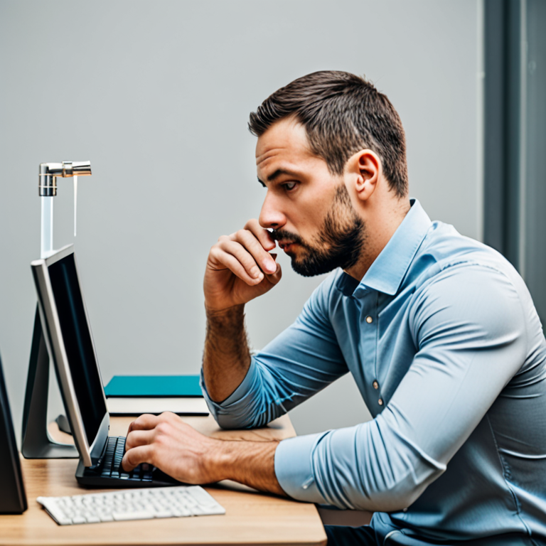 man from behind using a computer with money next to him and a siphon in ...