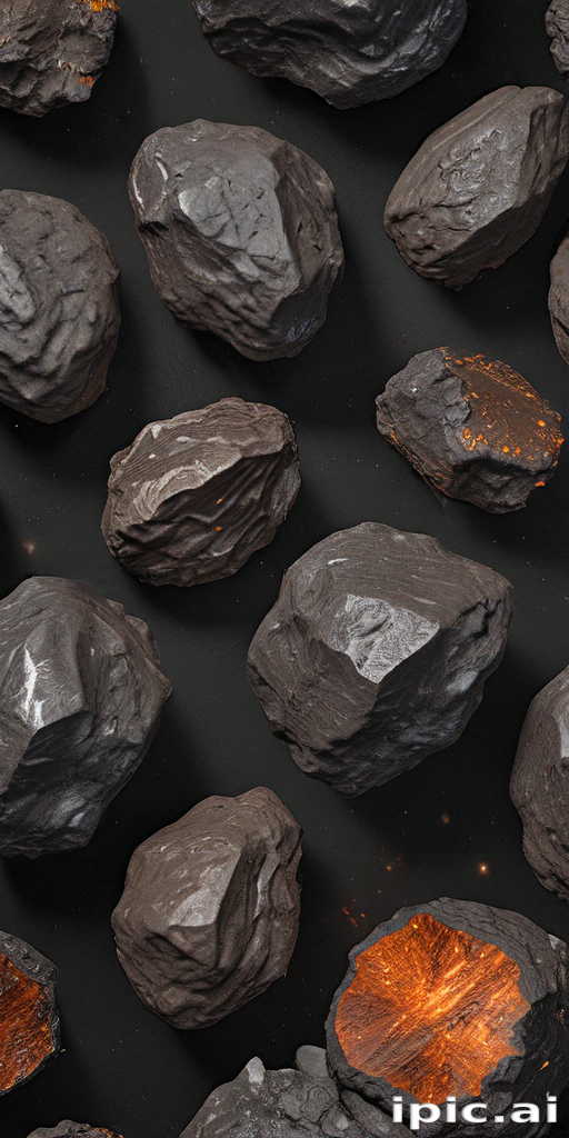 Highlights On Rocks Textured Black Rocks with Glowing Orange Highlights on a Dark Background