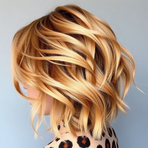 Bold leopard print hair featuring a blend of golden blonde and rich brown hues, designed by Savannah Spots, exhibiting a daring pattern with strategically placed dark spots on a light base