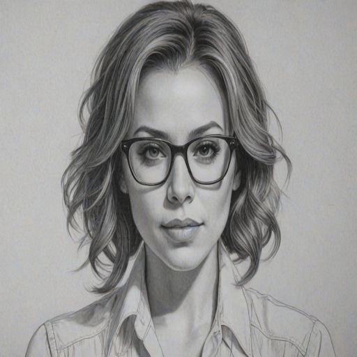 Gorgeous Alyssa Milano, pencil sketch, portrait of Wonderful woman 1973s in glasses, hair style beatnik, outline, clear lines, fine lines, 8k