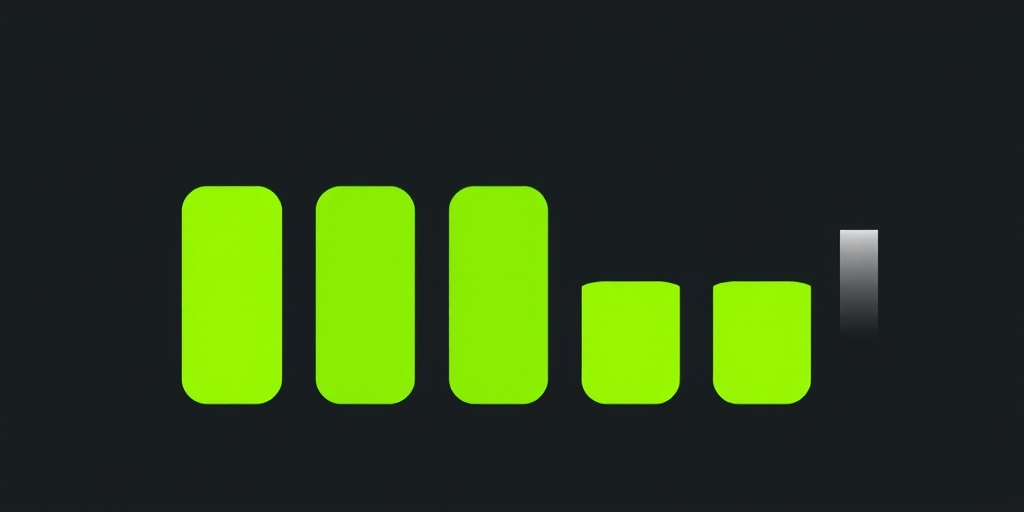 Regenerate a minimalist battery icon illustration featuring four green bars filled to varying levels, one white bar indicating loading status, using a vector graphic style with a clean, flat design, captured with a high-resolution digital camera, aperture f/8 for depth of field, ISO 100 for clarity, and a wide-angle lens for a clear view.