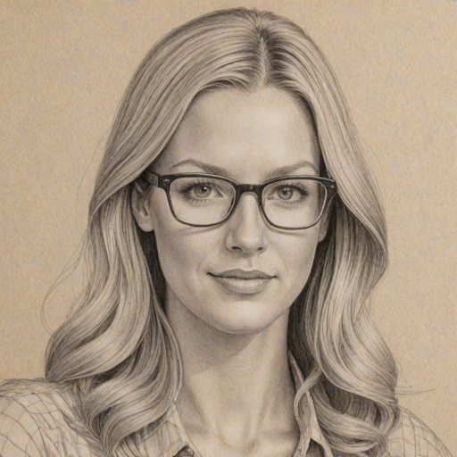 Lovely Heather Morris, pencil sketch, portrait of Magnificent woman 1971s in glasses, hair style beatnik, outline, clear lines, fine lines, 8k