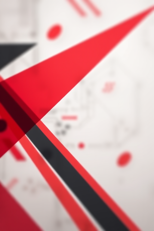 Create an abstract image featuring dynamic red and black geometric shapes with a blurred background, using a DSLR camera with a 50mm lens, aperture f/1.8, ISO 100, shooting in landscape mode with a high dynamic range setting.