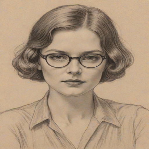 Enticing Jessica Hynes, pencil sketch, portrait of Magnificent woman 1925s in glasses, hair style beatnik, outline, clear lines, fine lines, 8k