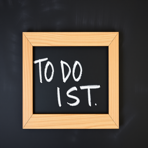 Create a high-resolution image of a wooden framed chalkboard with the phrase "TO DO LIST" written in white chalk, using a DSLR camera with a 50mm lens at f/1.8 aperture, ISO 100, and a shallow depth of field, capturing it from a straight-on view to emphasize the text clarity and wooden texture.