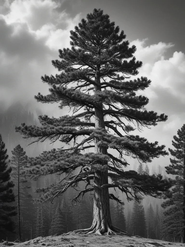 pine tree clipart black and white