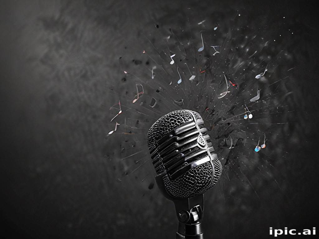 Dynamic Microphone Creating an Explosion of Musical Notes and Sound Waves