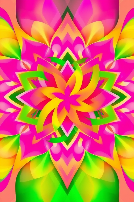 Create a vibrant and colorful abstract design featuring interwoven shapes in bright pink, green, and yellow, high-resolution, 50mm lens, f/2.8 aperture, ISO 100, top-down view, digital illustration style.