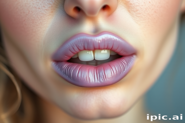 Pastel lavender woman lips with frosted finish, adding a whimsical and ethereal touch to the overall look