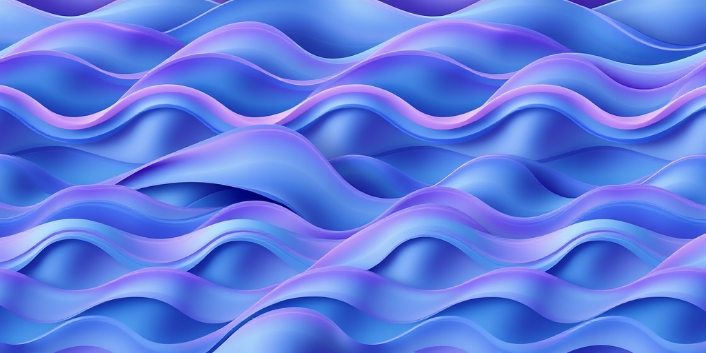 Generate a seamless pattern of abstract waves in shades of blue and purple with smooth gradients, 50mm lens, f/8 aperture, ISO 100, shot from a top-down view using a digital camera.